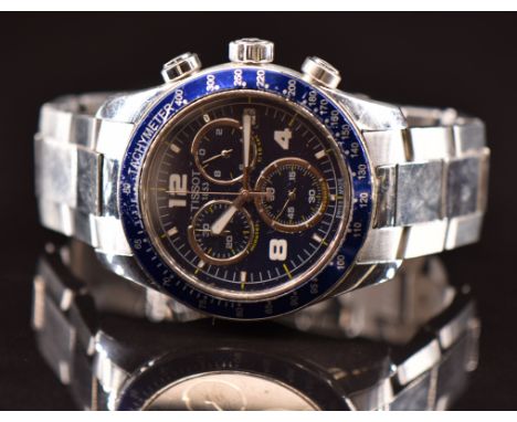 Tissot V8 gentleman's chronograph wristwatch ref. T039.417 with luminous hands, Arabic numerals and hour markers, blue dial a