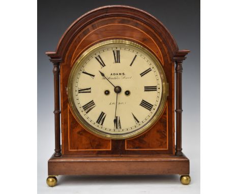 Adams, 36 Lombard Street London, Georgian 19thC twin fusee bracket or mantel clock striking on a bell, the painted dial havin