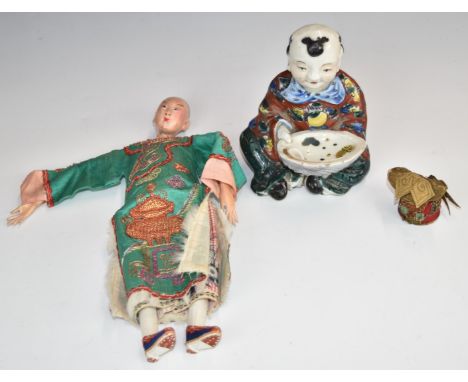 Chinese porcelain figure and Chinese doll, tallest 27cm