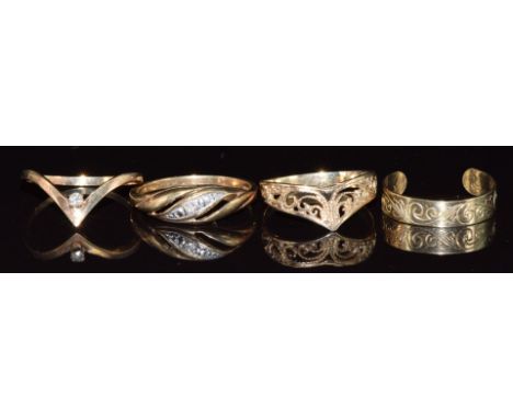 Four 9ct gold signet rings, two set with diamonds, 3.8g, size K/ L