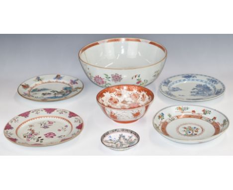 19thC Chinese export plates, pedestal bowl, Japanese bowl etc, largest D31 x H13.5cm