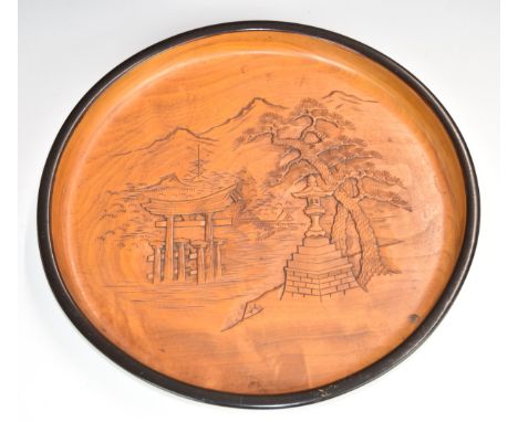 Japanese carved wooden bowl, diameter 36cm