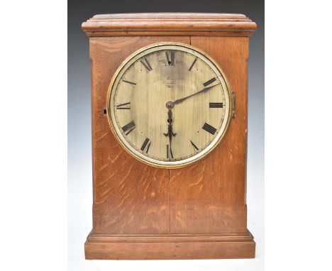 John Moore &amp; Sons, London 19thC fusee bracket or mantel clock, the silvered dial with Roman numerals with name and number