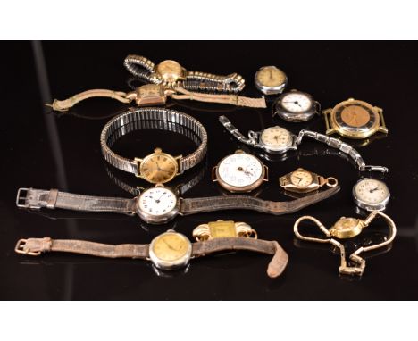 Fourteen various ladies and gentleman's wristwatches including two 9ct gold examples, Bentina, Timex, Astral, etc.&nbsp;