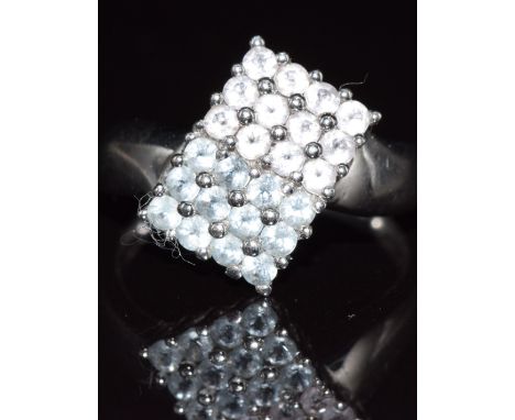 A 9ct white gold ring set with pink and blue tourmaline, 2.7g, size N
