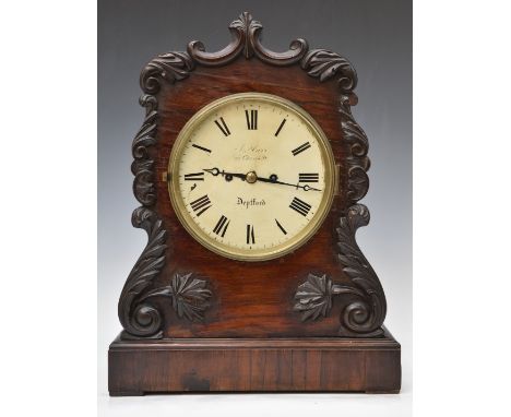 Jonathan Carr, Deptford 19thC rosewood cased mantel or bracket clock with twin fusee movement, striking on a bell, the painte