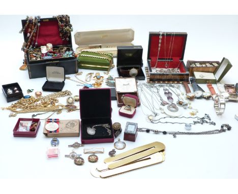 A collection of jewellery including Rotary watch, Ingersoll, silver necklace, a 9ct gold ring (2.8g), a BSA (Birmingham Small