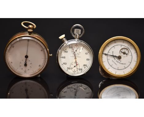 Nero Lemania keyless winding open faced military stopwatch with black Arabic numerals, white dial and silver plated case mark