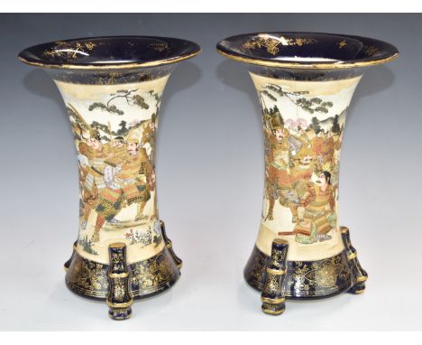 Pair of large Japanese Satsuma vases decorated with Samurai, marked to base, H30cm