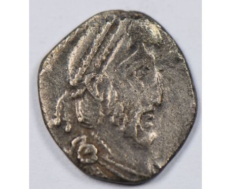 Roman Imperial Eugenius AD397-394, AR Seliqua, pearl diademed draped bust, rev - Virtus (clipped)