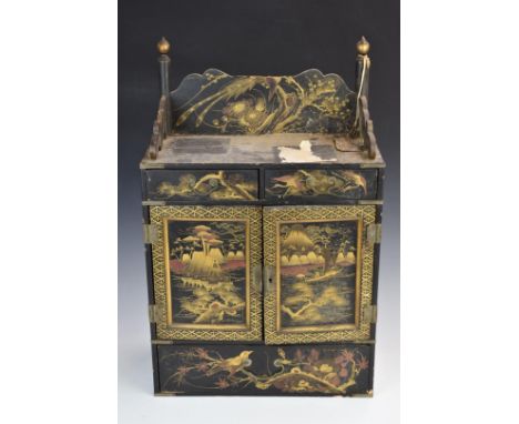 Japanese lacquer cabinet with fitted interior, overall size H74cm, W39 x D19cm