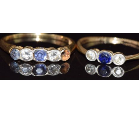 Two 18ct gold rings set with diamonds and sapphires 4.7g, size Q/R