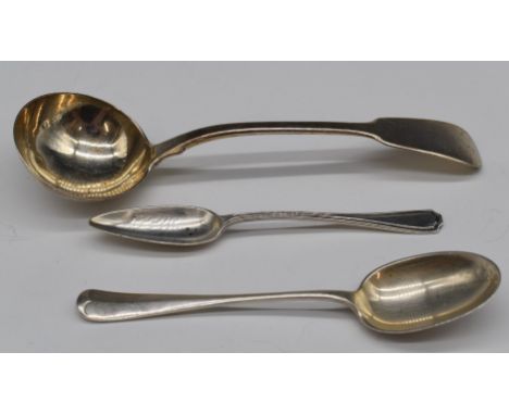 William IV and later hallmarked silver cutlery comprising fiddle pattern sauce ladle, London 1831, grapefruit or similar spoo