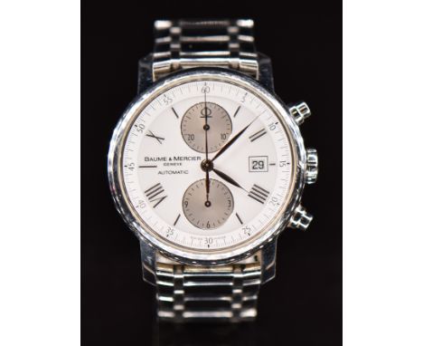 Baume &amp; Mercier Classima gentleman's automatic chronograph wristwatch ref. 65591 with date aperture, silver hands and hou