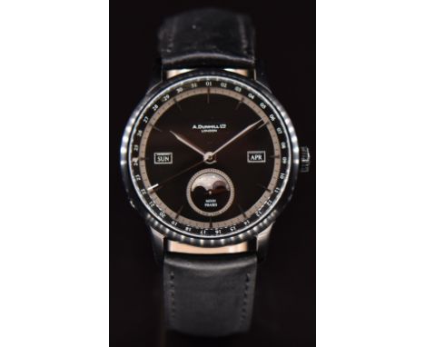 Dunhill Classic gentleman's automatic triple calendar wristwatch ref. CH079 with moonphase, day and month apertures, outer da