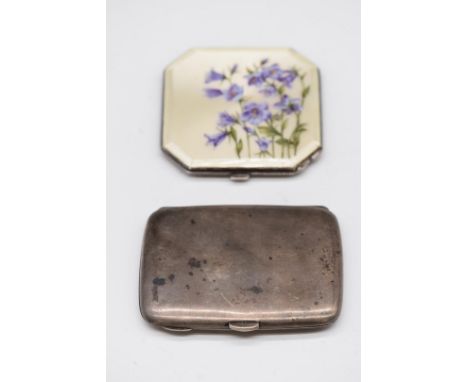 George VI hallmarked silver and enamel compact decorated with flowers, Birmingham 1940, maker Henry Clifford Davis, width 7cm