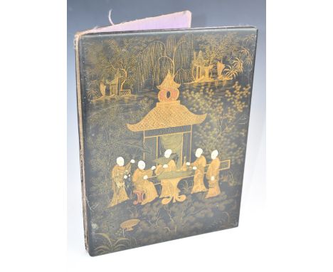 Japanese Meiji period papier maché book cover / blotter, 30.5 x 23cm