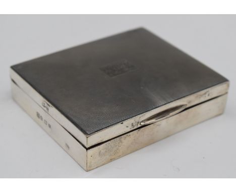 Elizabeth II hallmarked silver cigarette box, with engine turned lid, Birmingham 1954, maker&nbsp;William Neale &amp; Son Ltd