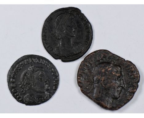 Roman Imperial bronze Sestertius (military anarchy 235-270AD) Philip I together with an AE centenionatis of Constantinus II a