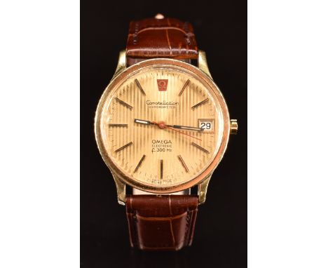 Omega Constellation Chronometer 18ct gold electronic F300 Hz gentleman's wristwatch ref. 198.003 with date aperture, luminous