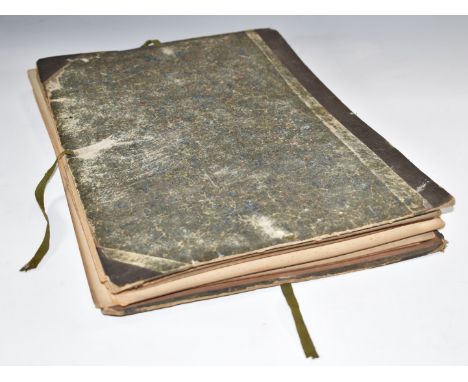 An album of late 19th or early 20thC photographs of Chinese or Japanese ceramics, lacquer, embroidery and cloisonné, overall 