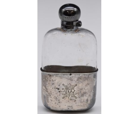 Victorian hallmarked silver and cut glass hip flask with pull off cup and hinged bayonet cap, Sheffield 1890, maker&nbsp;Jame