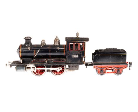 Märklin B-Dampflok ”R I” R 4021, Spur 1, spiritusbetrieben, mit 2A-Tender, HL, Stecklaternen fehlen, feststehender Zylinder, 
