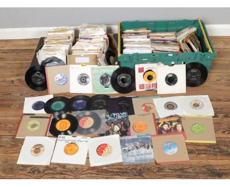 Two boxes of assorted 1960's and 70's vinyl singles of mainly pop and easy listening to include Cher, The Beach Boys, Elvis P