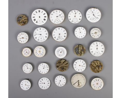 A collection of assorted pocket watch movements and dials to include Waltham, J.W Benson, C. Hafer, Vertex Revue, etc.