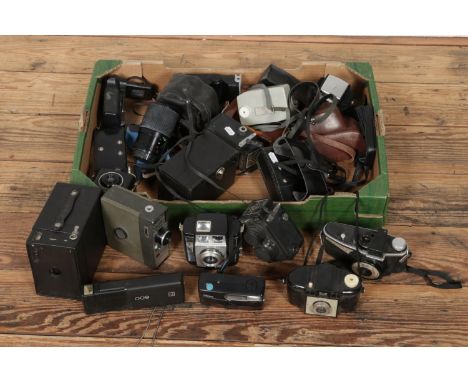 A collection of cameras, camera accessories and lens, including a Rolls Automatic 8, BefordFlex, Kodak Brownie Twin 20, Brown