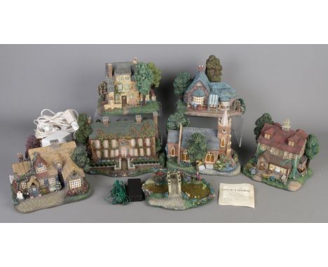 Six vintage Hawthorne Village models with six bulbs building lights, plus one extra Lamplight Bridge model with battery power
