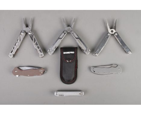 Six pocket multi-tools, to include Leatherman Sidekick, Kershaw Speedsafe, Swiss Tech, SRM and Workpro. CANNOT POST.