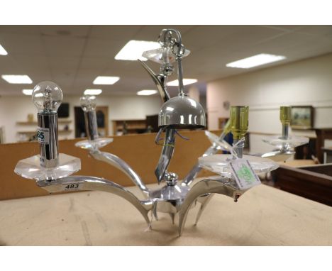 Art Deco Style Chrome and Glass Five Branch Heavy Designer Light Fitting