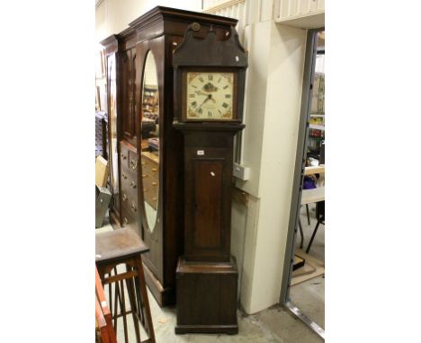 19th century Oak and Mahogany Longcase Clock, the painted face marked Pearce, Crewkerne with date aperture (case a/f and no g