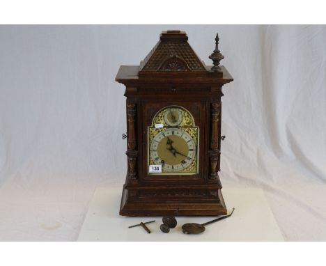 Large Oak cased key wind Bracket Clock, the metal dial marked "Benetfink & Co Cheapside"