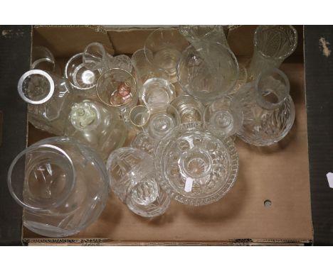 Tray of Mixed Cut Glass including Vases, Decanter, Glasses, etc