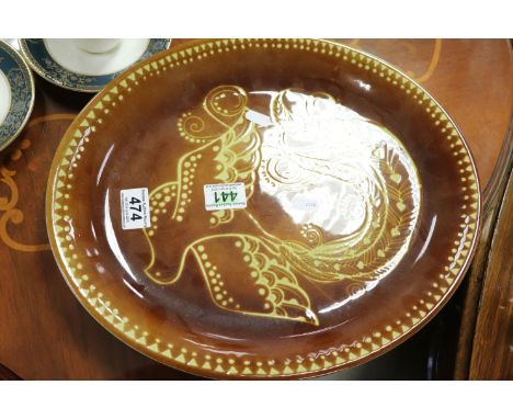 Large Poole pottery oval dish with stylized Bird decoration