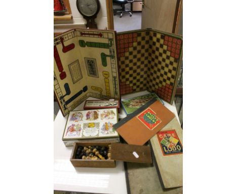 Mixed Lot including Vintage Playing Card Games, Boxed Chess Pieces, Boxed Merit Dominoes, Fry's Somerdale Bristol Advertising
