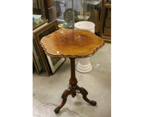 19th century Walnut Side Table with Shaped Top, Fluted Column Support and Tripod Legs