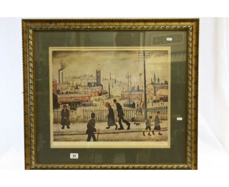 Framed and glazed L S Lowry (1887 - 1976) Gallery print "View of a Town" 1936, embossed Gallery stamp and signed in pencil to