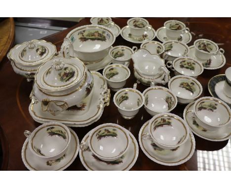 19th Century Rockingham style Tea service with hand painted designs to all pieces