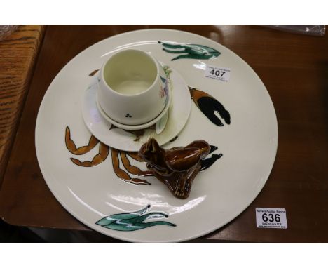 Collection of Poole Pottery to include a Charger with Crab design and a Brown glazed Squirrel