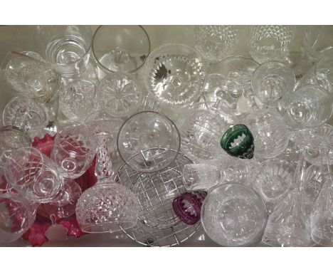 Collection of Glassware including Cut Glass Drinking Glasses, Cranberry Glass Bowl and a Leonard Silk Head Scarf