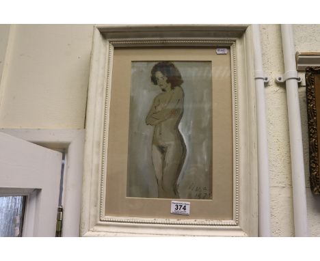 20th century a studio framed watercolour portrait of a nude female signed and dated