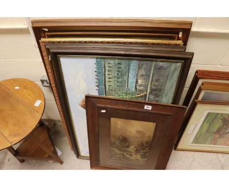 Four framed Oil on canvas pictures of European scenes and a framed & glazed print of a fast flowing River 