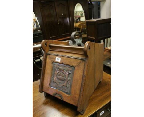 Late 19th / Early 20th century Oak Coal Purdonium with Art Nouveau Copper Panel