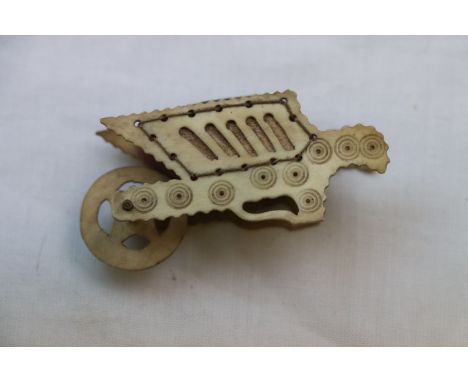 19th century Bone Novelty Pin Cushion in the form of a Wheelbarrow, probably Prisoner of War 