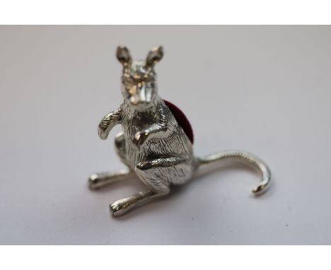 A silver plated pin cushion in the form of a kangaroo