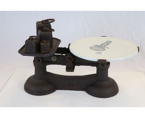 Set of Fairburn Brothers of Maidstone Early 20th century Weighing Scales with Ceramic Disc and Weights