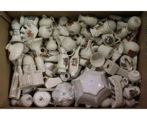 Tray of Crested Souvenir China including Goss, Shelley, Carlton, etc